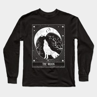 Tarot Card Distressed Crescent Moon And Wolf Long Sleeve T-Shirt